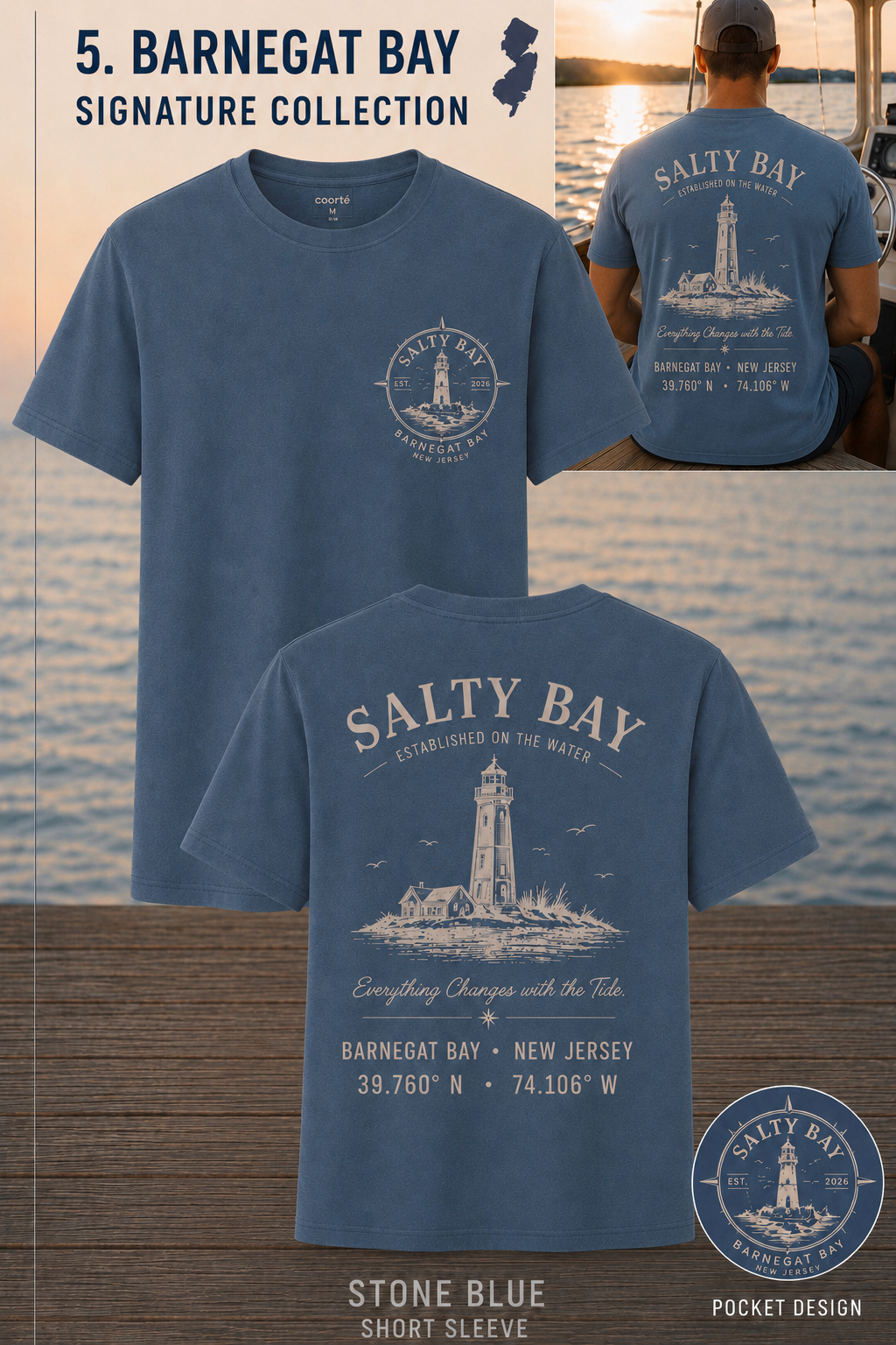Barnegat Bay Signature Collection SALTY BAY Heritage Short Sleeve –  – Stone Blue
