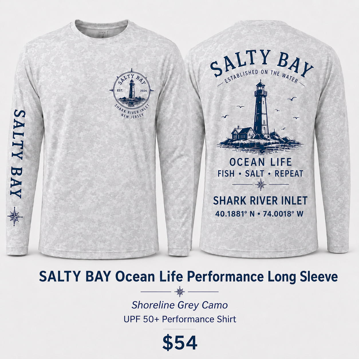 SALTY BAY Shark River Inlet Ocean Life Performance Long Sleeve