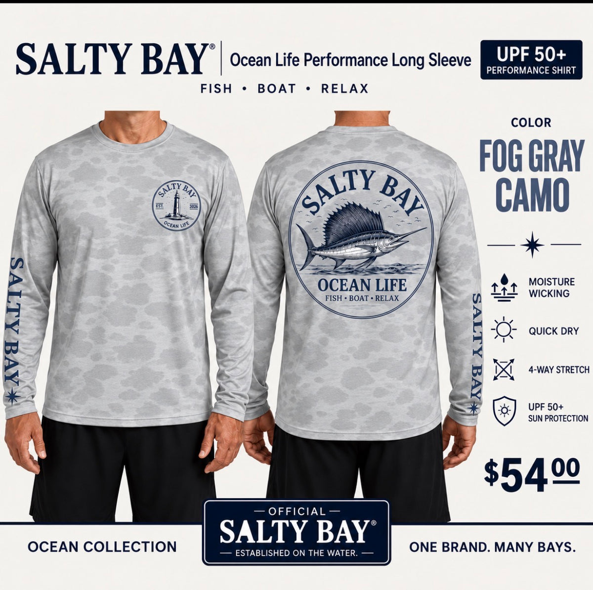 * Sailfish Ocean Life Performance Long Sleeve – Fog Gray Camo