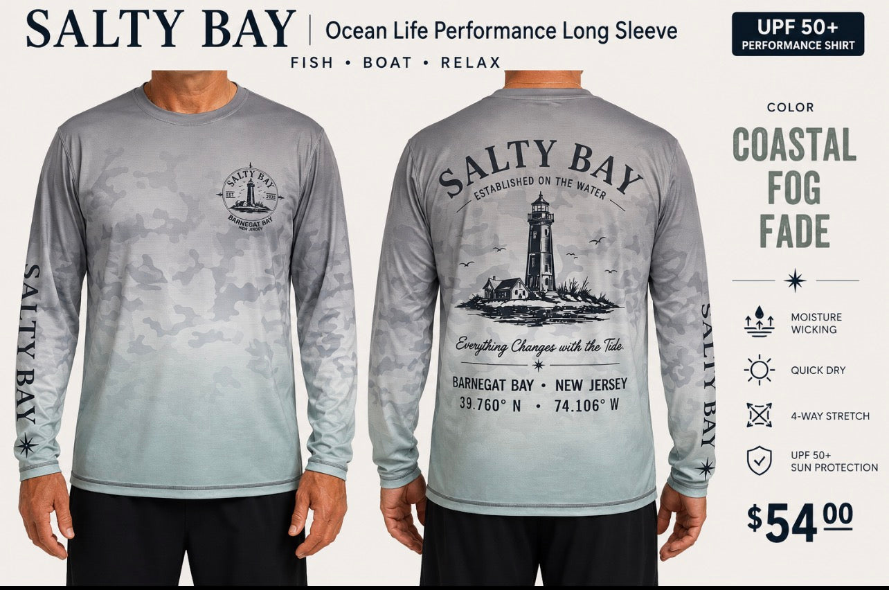 SALTY BAY Barnegat Bay Collection Performance Long Sleeve – Coastal Fog Fade