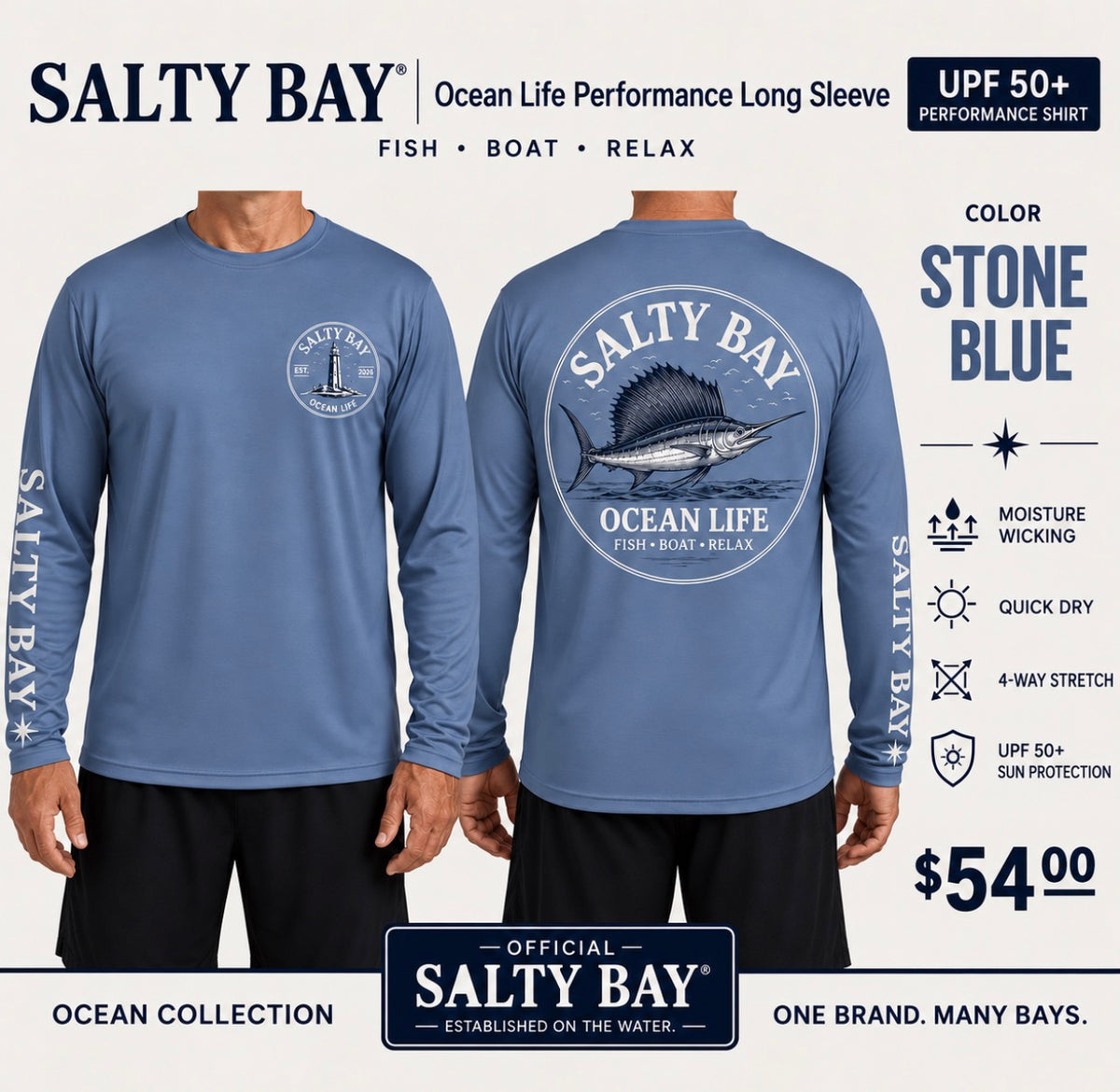 * Sailfish Ocean Life Performance Long Sleeve – Stone Blue